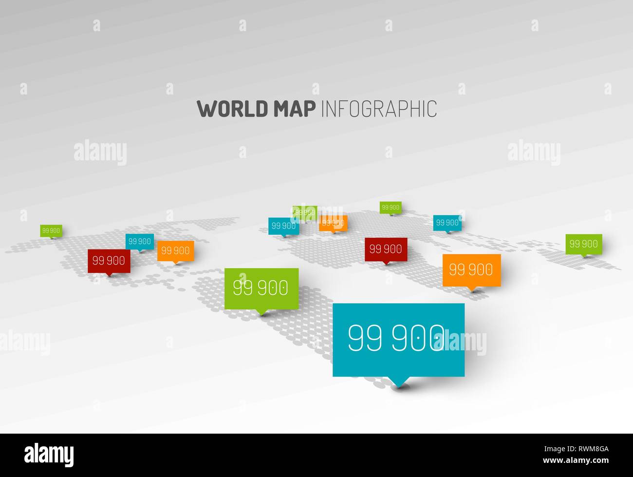 Luce mappa Mondo modello infografico con segni di puntatore Illustrazione Vettoriale