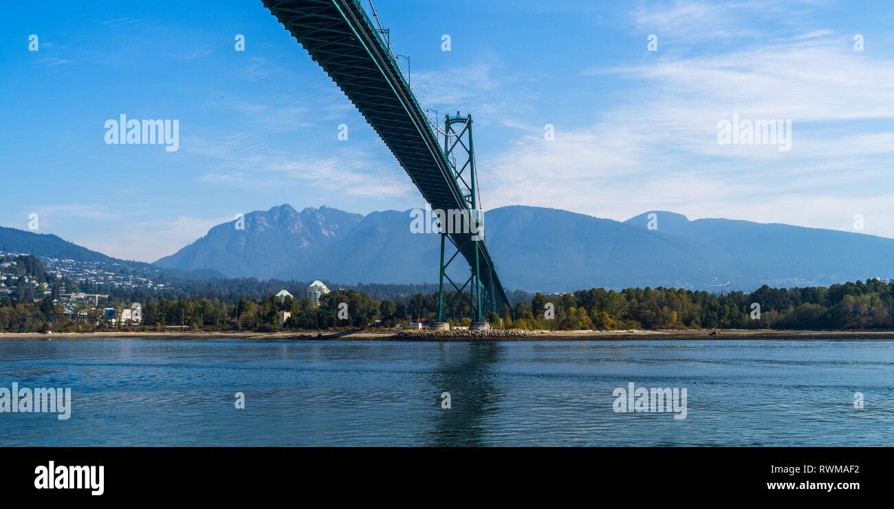 Ponte Lions Gate, Stanley Park; Vancouver, British Columbia, Canada Foto Stock