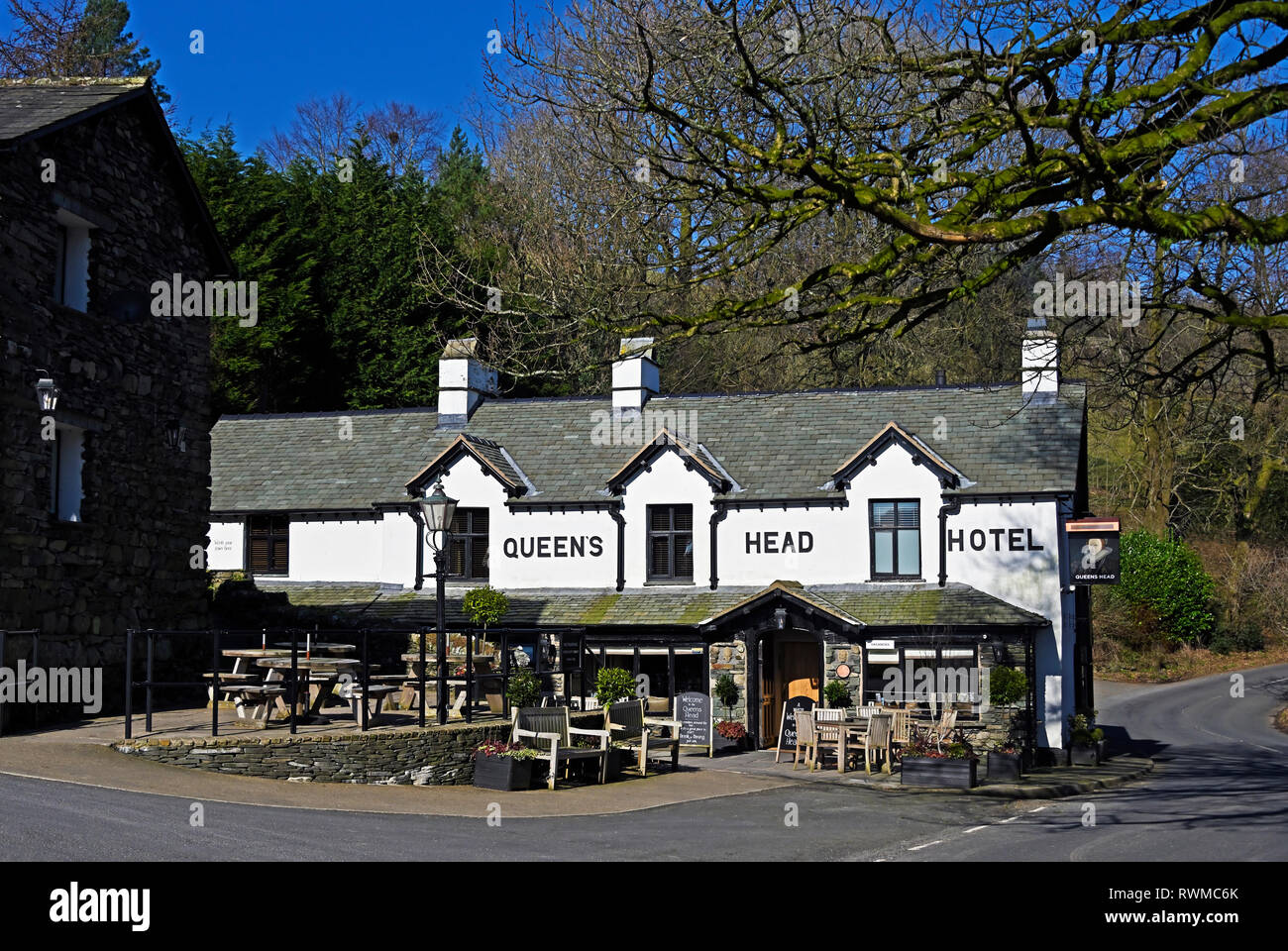 Testa della Regina Hotel. Troutbeck, Windermere, Parco Nazionale del Distretto dei Laghi, Cumbria, England, Regno Unito, Europa. Foto Stock