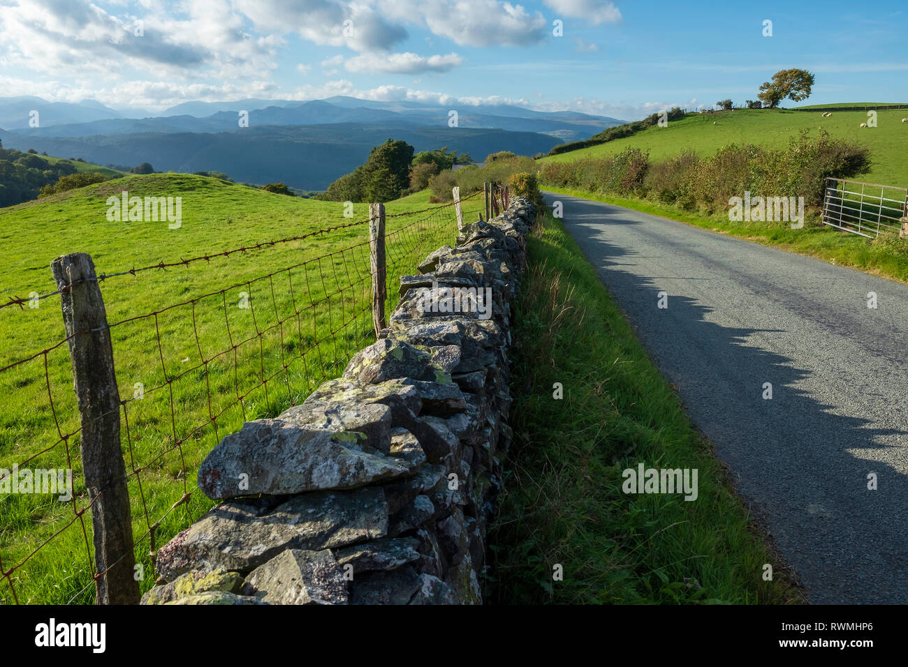 Gallese punto di vista guardando verso il Monte Snowdon in una limpida giornata splendente. Foto Stock