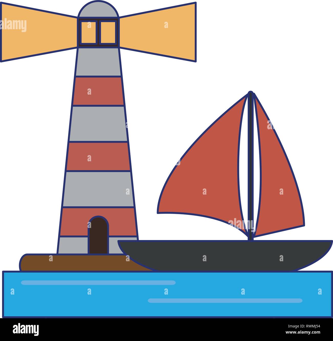 Houselight e barca a vela simbolo illustrazione vettoriale graphic design Illustrazione Vettoriale