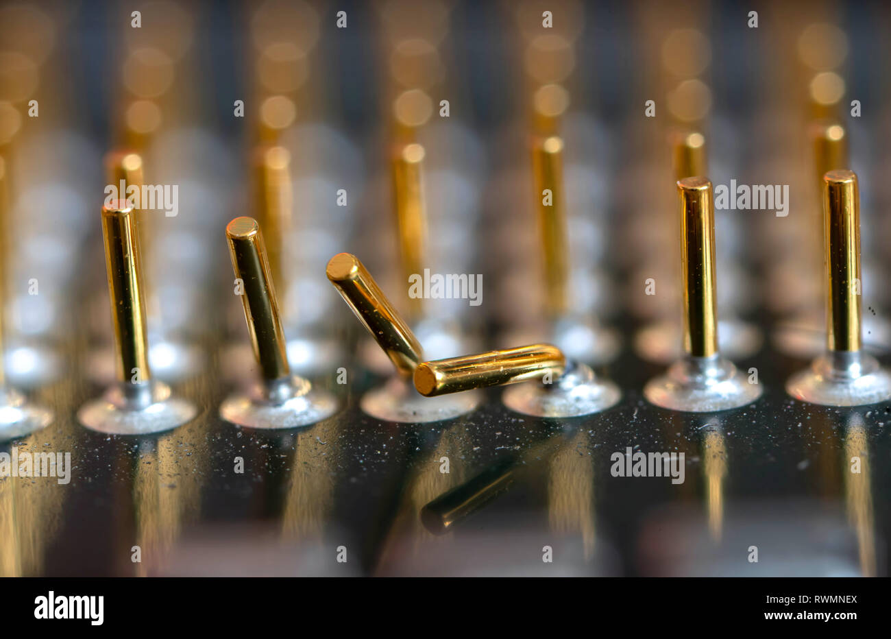 Il micro elementi del calcolatore unità centrale di elaborazione, la CPU di piedini di contatto ravvicinato. Foto Stock