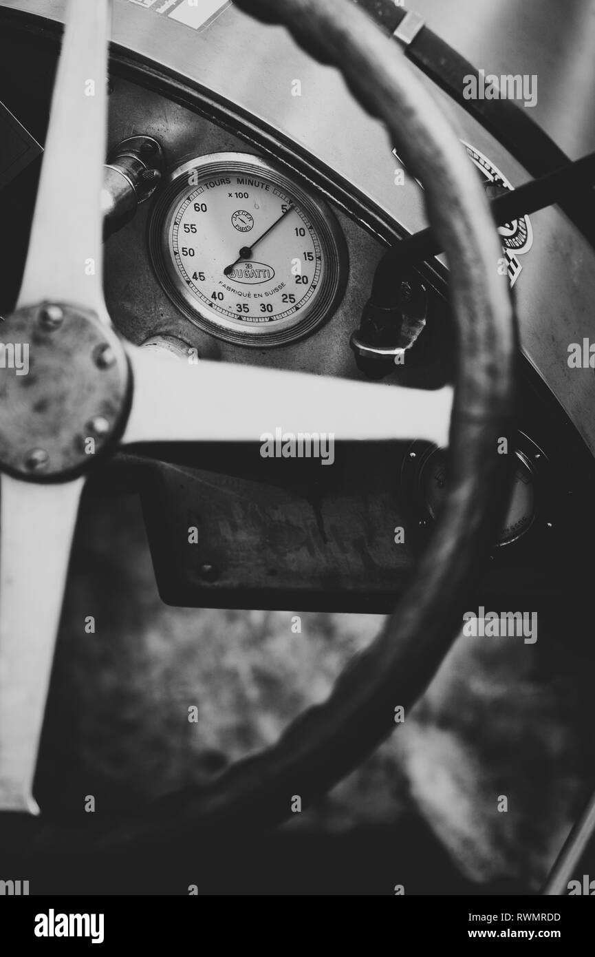 1926 Bugatti T23 Brescia auto i quadranti della dashboard. Regno Unito. In bianco e nero Foto Stock