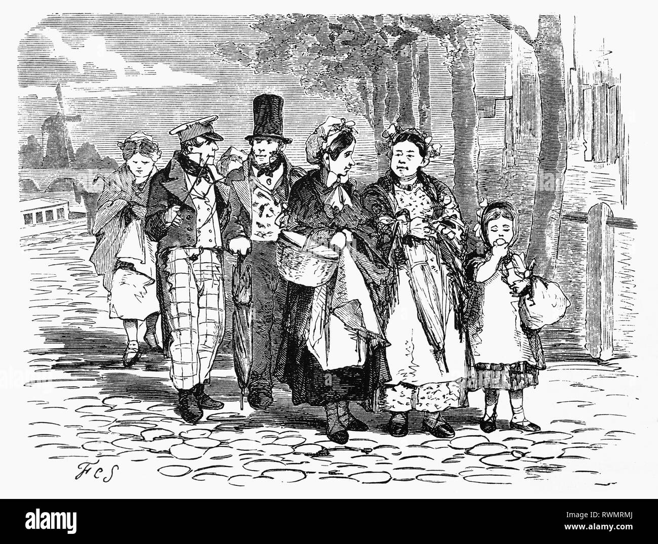 Il Zaandams, la quintessenza del XIX secolo la famiglia a piedi attraverso Haarlem, Paesi Bassi. Dalla Camera Obscura, una collezione di olandesi ironico-realistico saggi, storie e bozzetti in cui Hildebrand, l'autore tiene un ironico guardare il comportamento del 'ben-to-do', trovando in essi borghesi e senza una buona parola per loro. Foto Stock