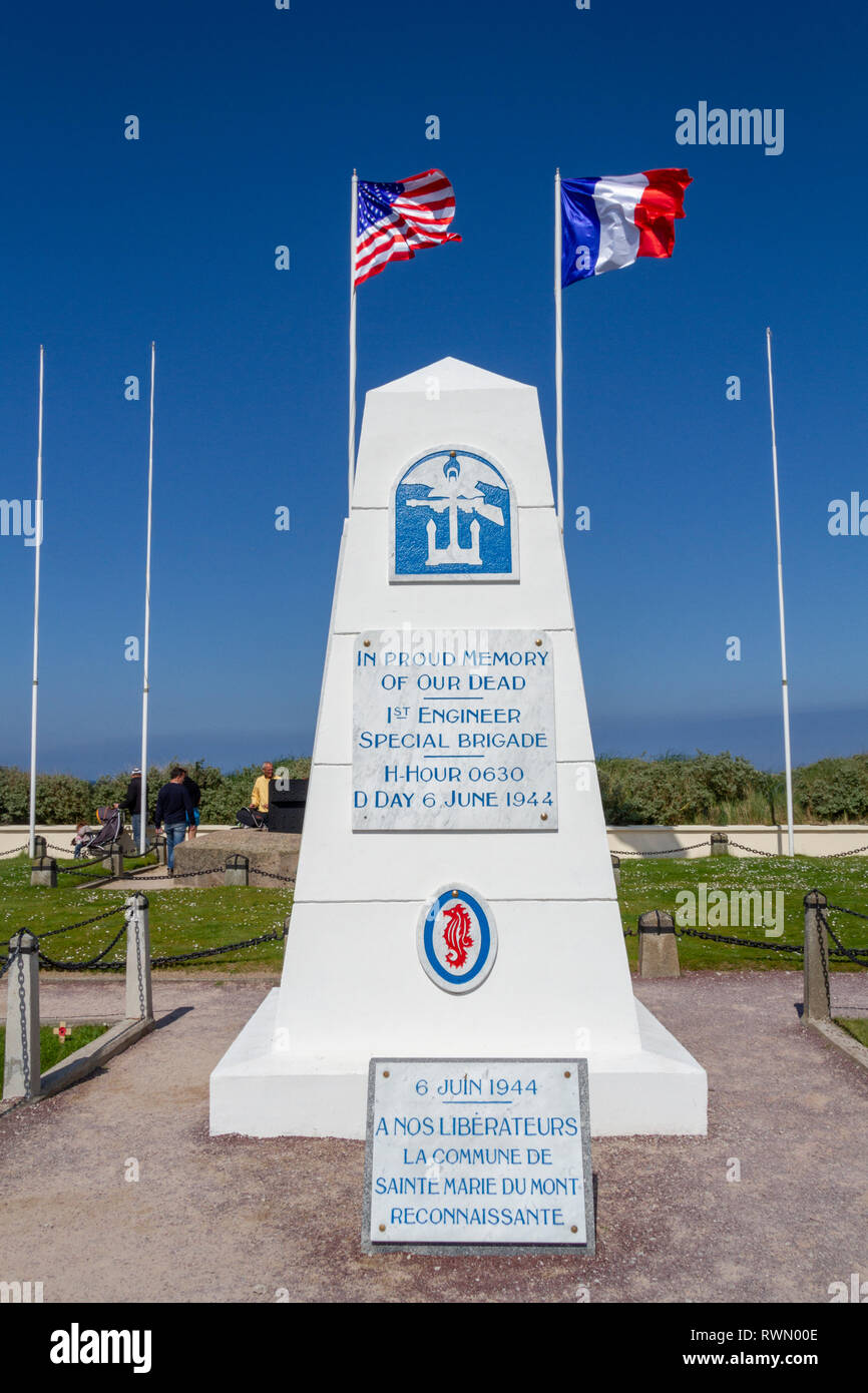 Il primo ingegnere brigata speciale Memorial, Utah Beach, Normandia, Francia. Foto Stock