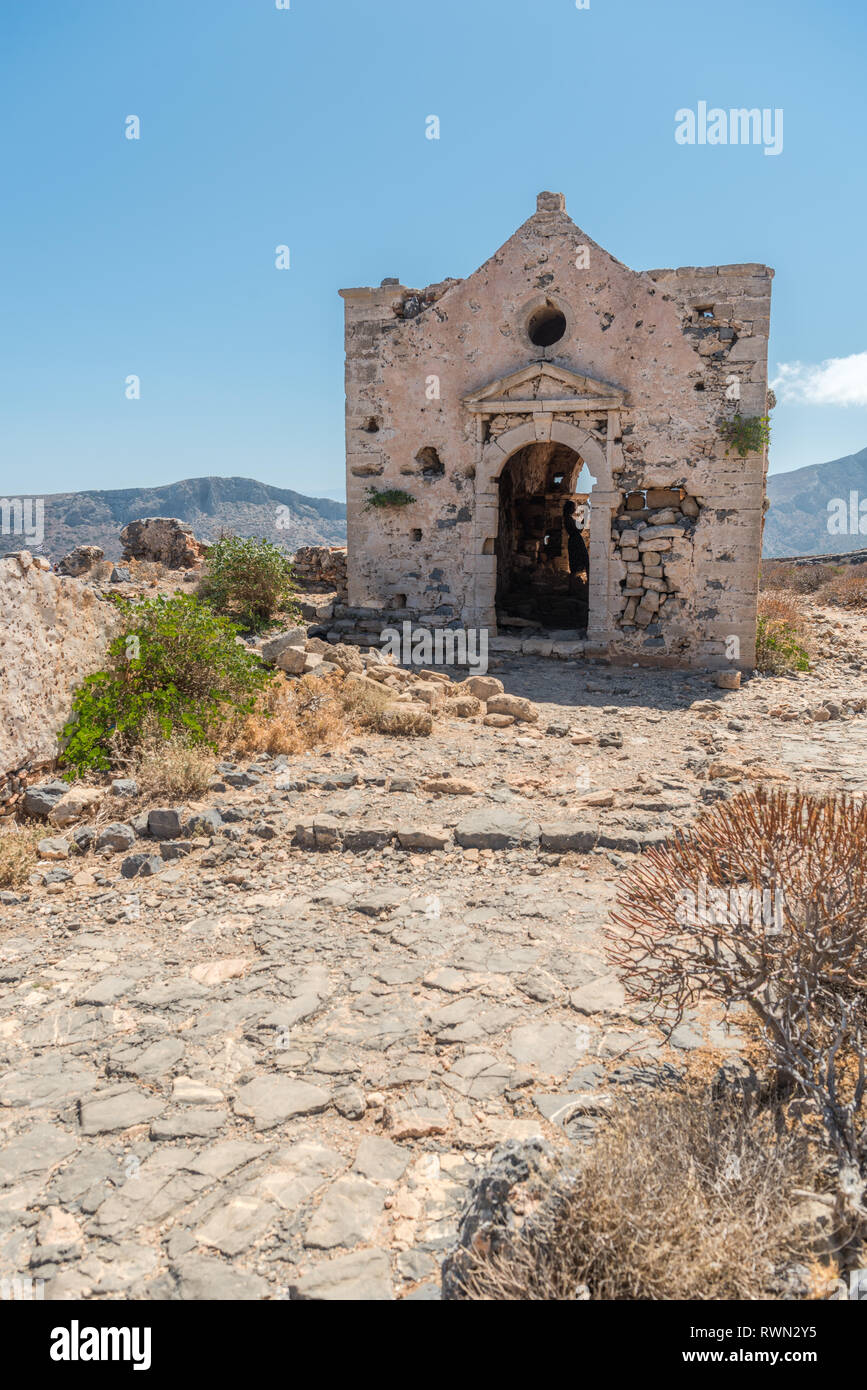 La rovina della chiesa di st. George di Gramvousa Foto Stock