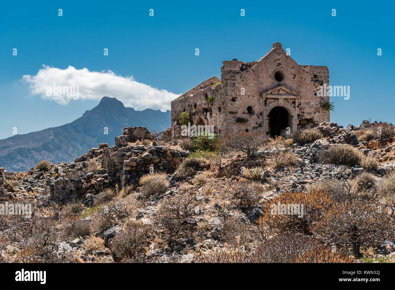 La rovina della chiesa di st. George di Gramvousa Foto Stock