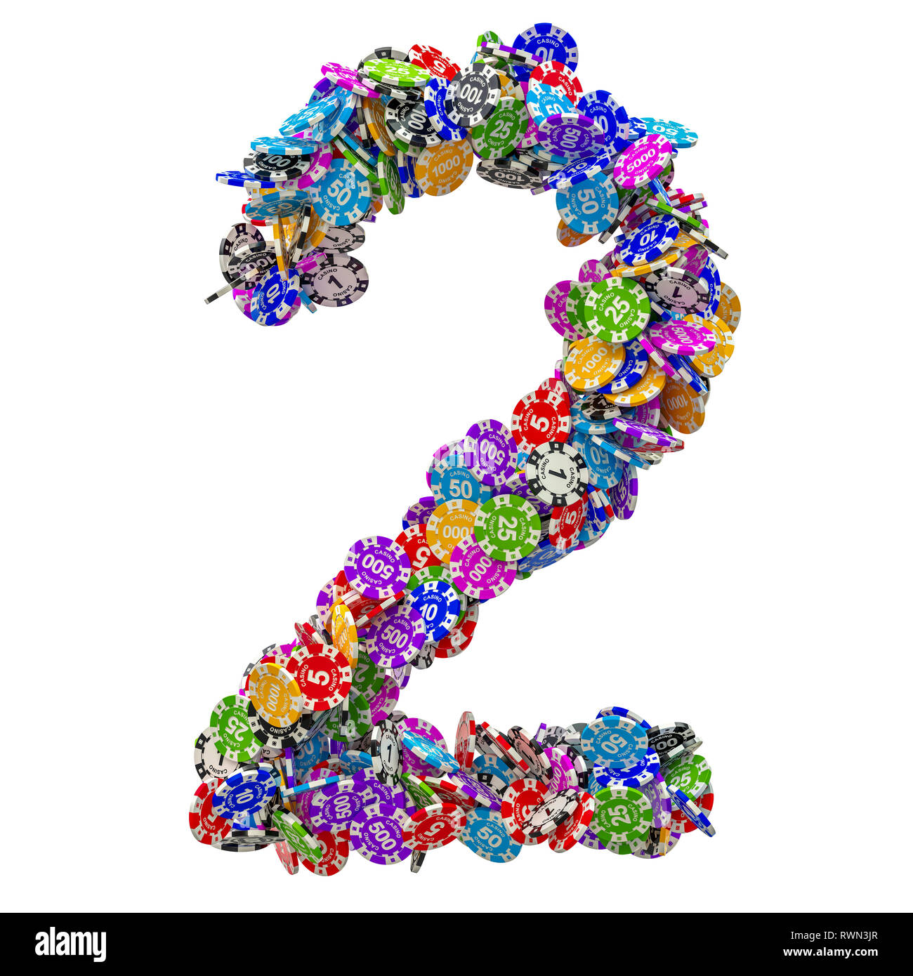 Numero 2 dalla fiche. 3D rendering isolati su sfondo bianco Foto Stock
