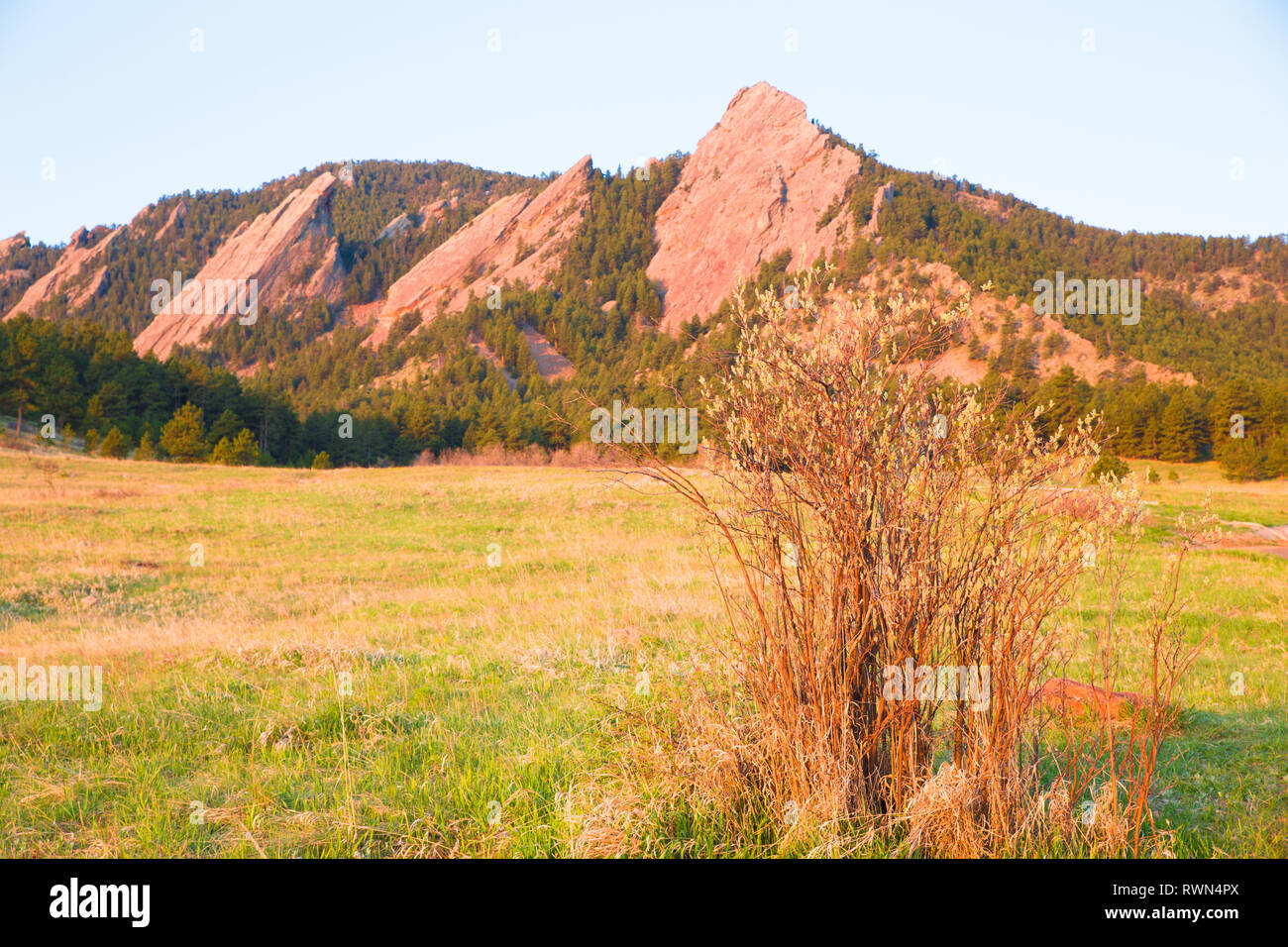 Boulder Colorado paesaggio di montagna con Flatirons da Chautauqua Park Foto Stock