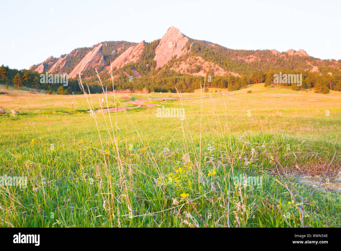 Boulder Colorado paesaggio di montagna con Flatirons da Chautauqua Park Foto Stock