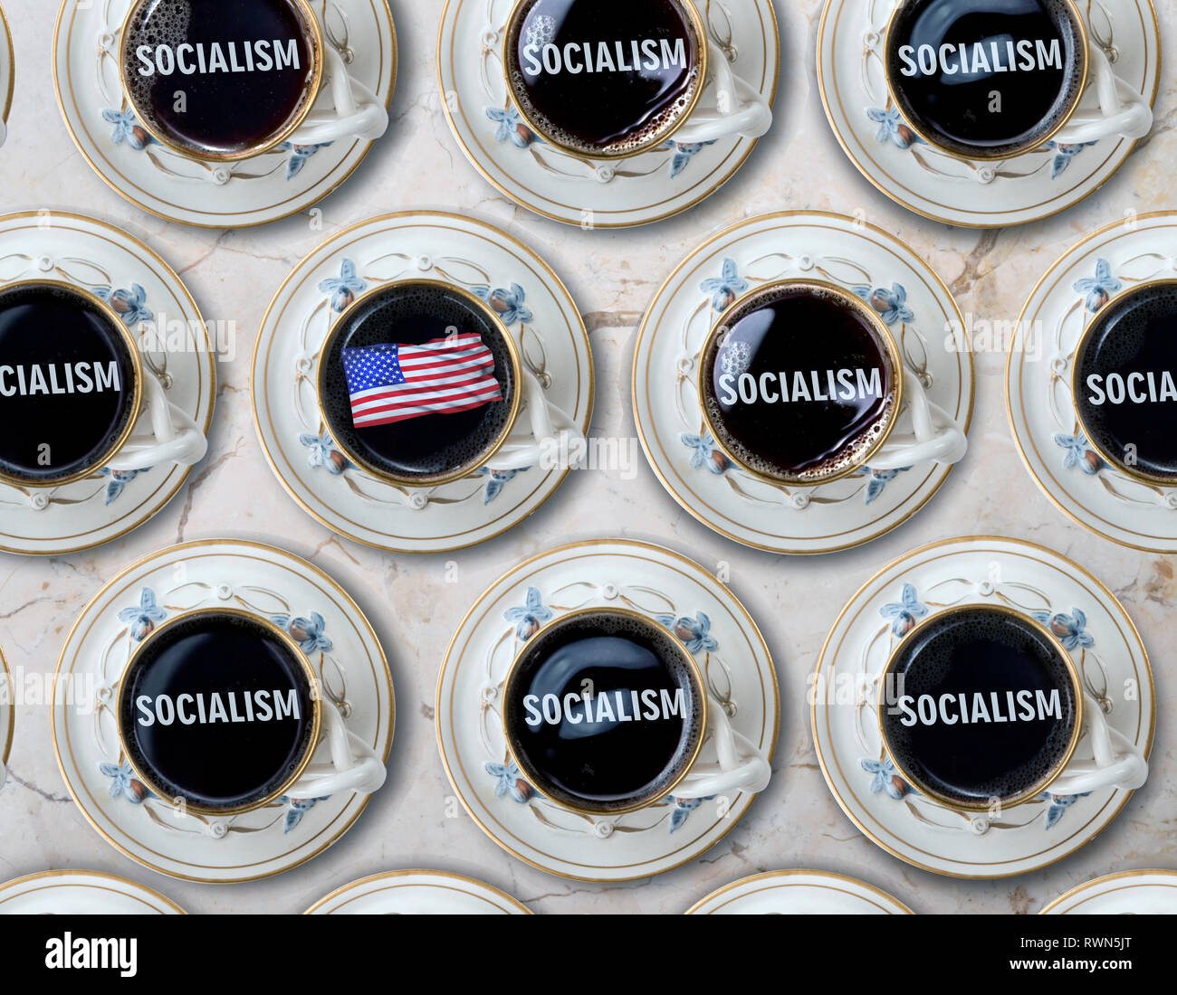 Tempo di caffè per gli Americani circondato da socialista. Foto Stock