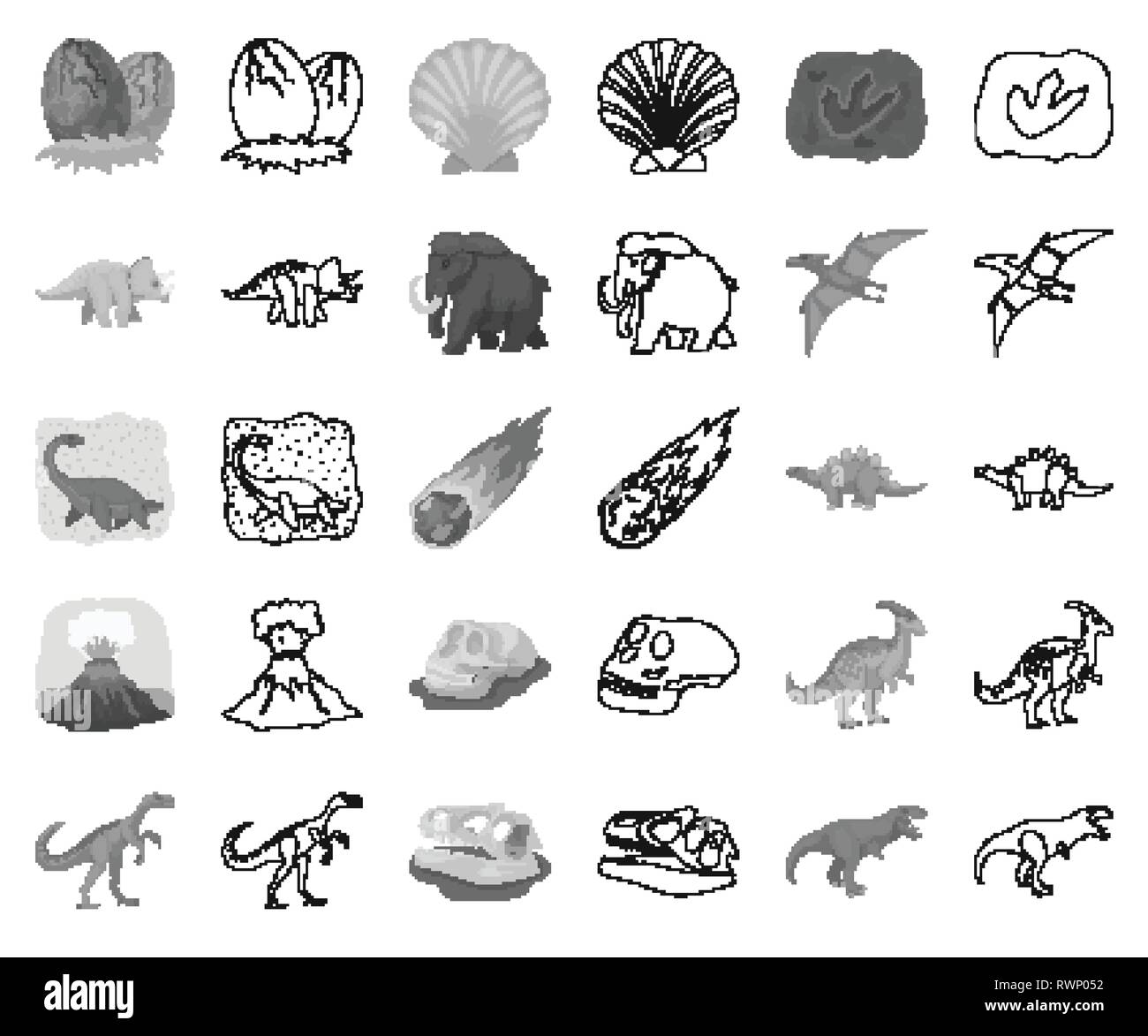 L'età,animale,antichità,l'arte,raccolta,design,dinosauro,dinosauri,l'uovo,eruzione,l'estinto,fiamma,footprint,fossili,gallimimus,erbivoro,uomo,icona,immagine,isolato,jurassic,logo,mammifero,mammoth,meteorite,monocromatico, delineano,parasaurolophus,periodo,impianto,preistoria,pterodactyloidea,rimane,rock,mare,seashell,impostare,segno,stegosaurus,pietra,il simbolo,triceratops,tirannosauro,vettore,vulcano,web vettori vettore , Illustrazione Vettoriale