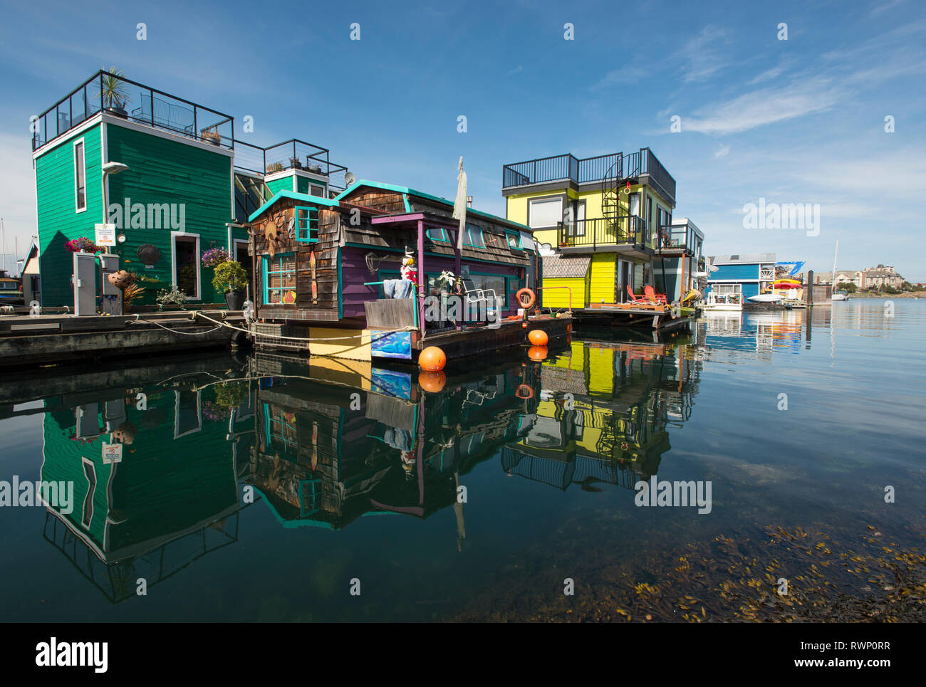 Fisherman Wharf, floathomes, James Bay, Victoria, British Columbia, Canada Foto Stock