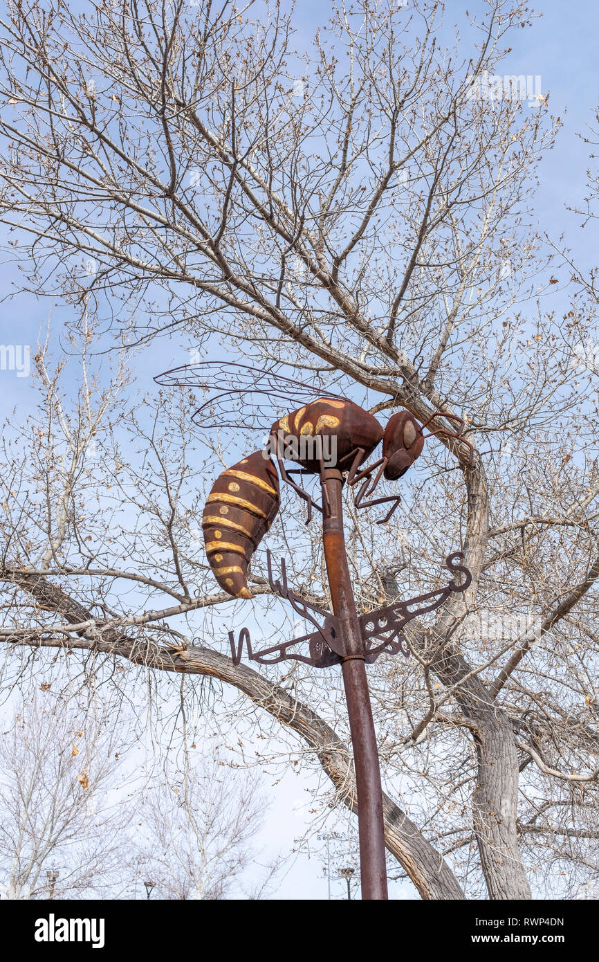 Meteo palette (come sculture pubbliche) da Joe Barrington a Albuquerque Bio Park Zoo, Nuovo Messico: probabilmente wasp famiglia Foto Stock