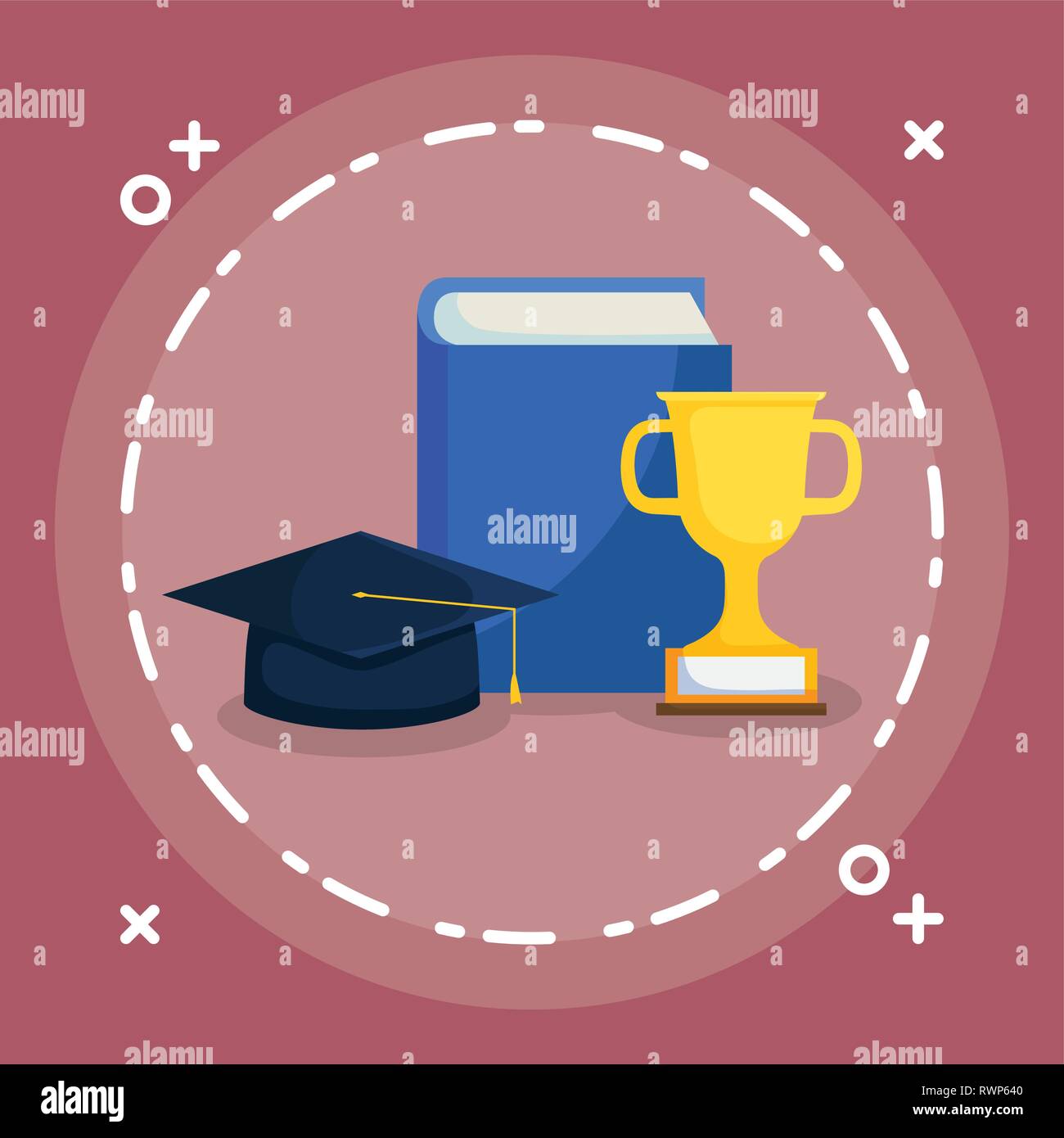 Libro di testo con graduazione hat e il trofeo illustrazione vettoriale design Illustrazione Vettoriale