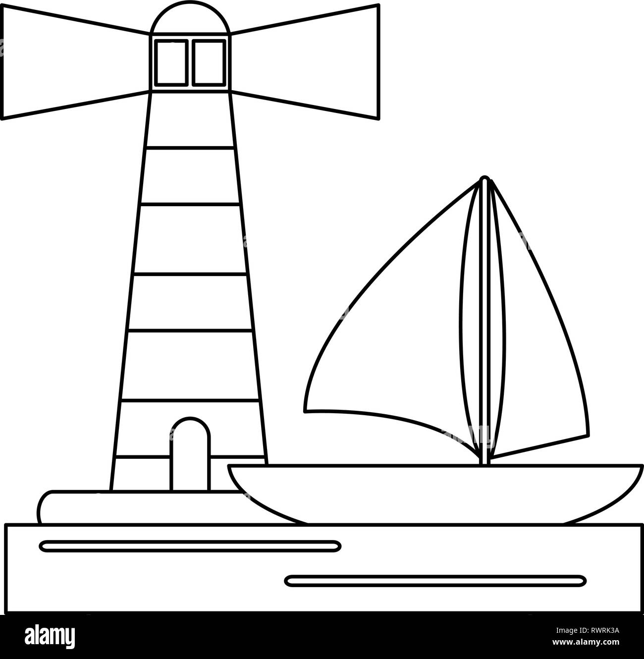 Houselight e barca a vela simbolo in bianco e nero Illustrazione Vettoriale