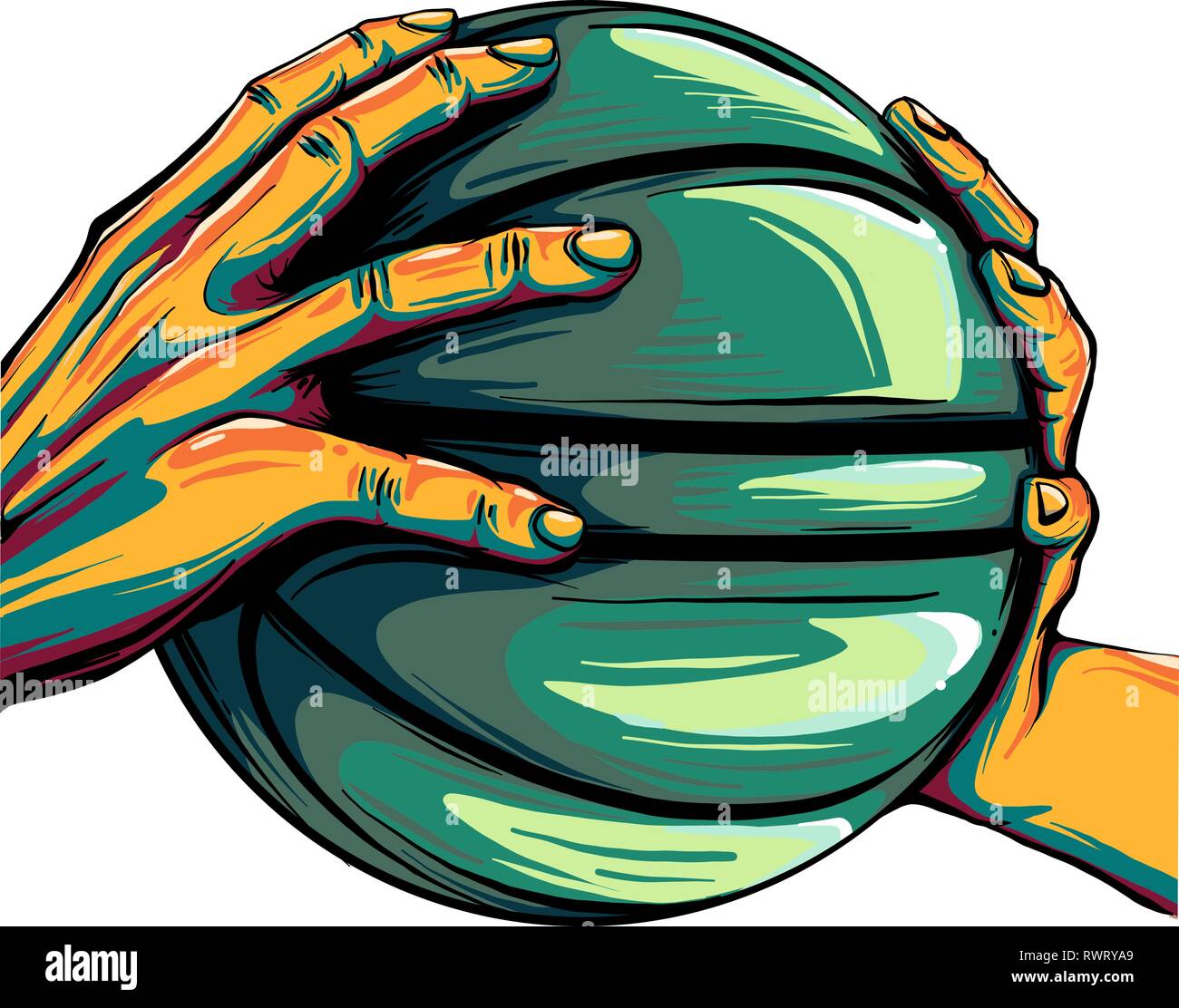 Due mani tenendo una palla da basket illustrazione Illustrazione Vettoriale