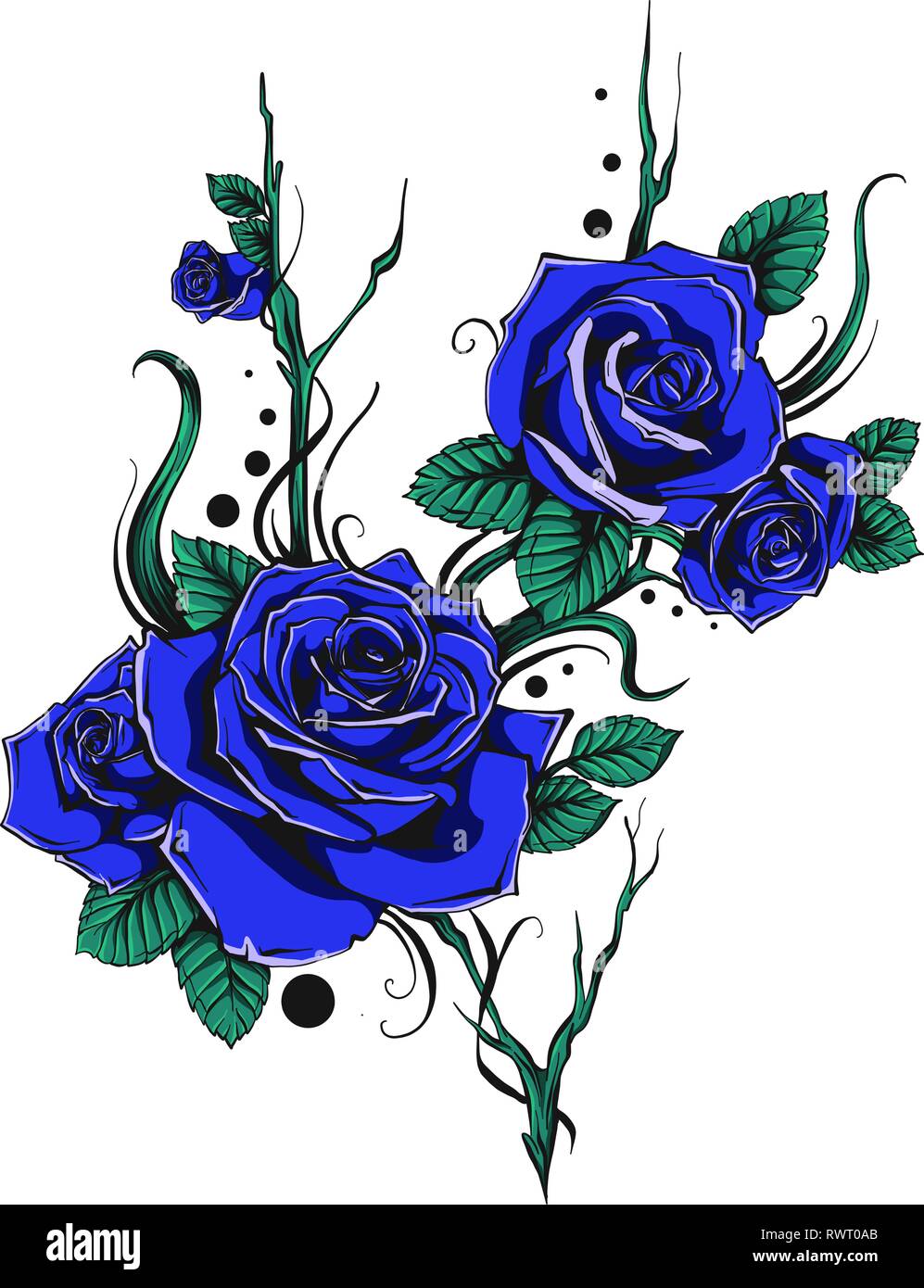Mazzo di rose blu con foglie e fiori Immagine e Vettoriale - Alamy