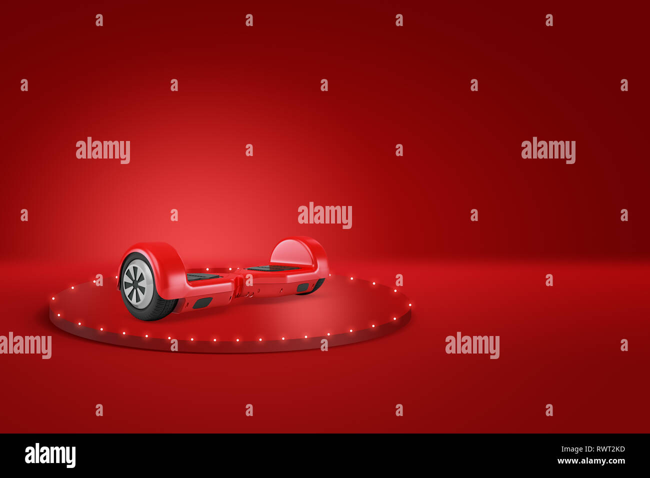 3D rendering di rosso gyroscooter su un podio su sfondo rosso Foto Stock