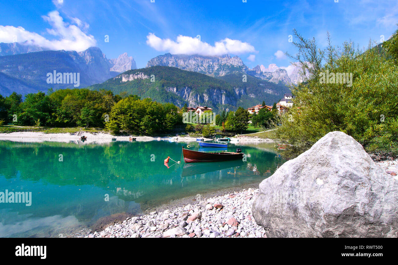 Dolomiten, Molveno, Lago, montagna, Italia Foto Stock