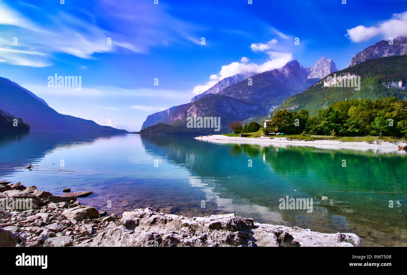 Dolomiten, Molveno, Lago, montagna, Italia Foto Stock