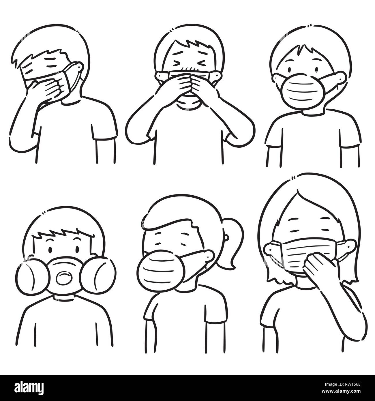 Set di vettore di persone tramite i medici maschera protettiva Illustrazione Vettoriale