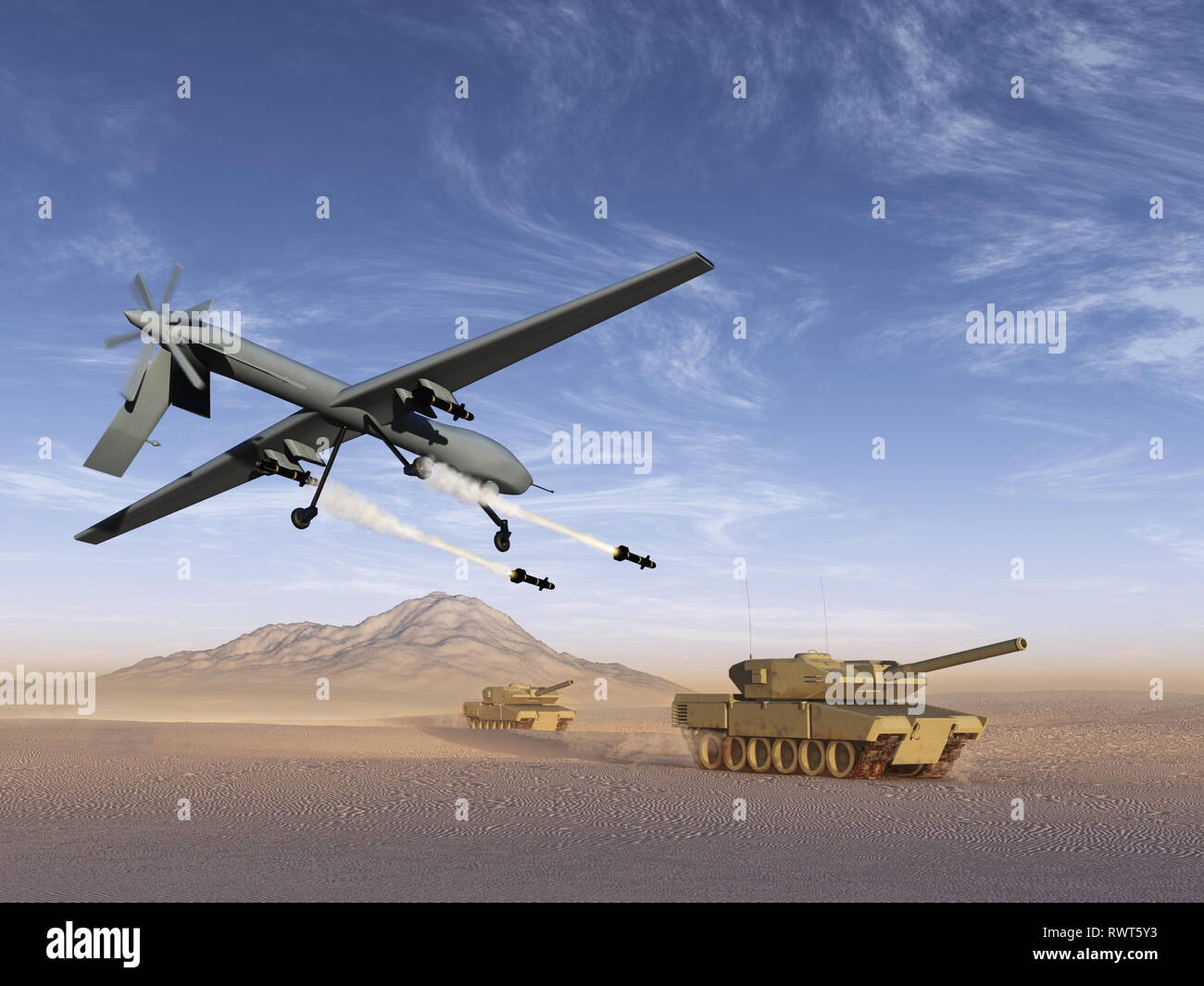 Drone attaccare carri armati Foto Stock