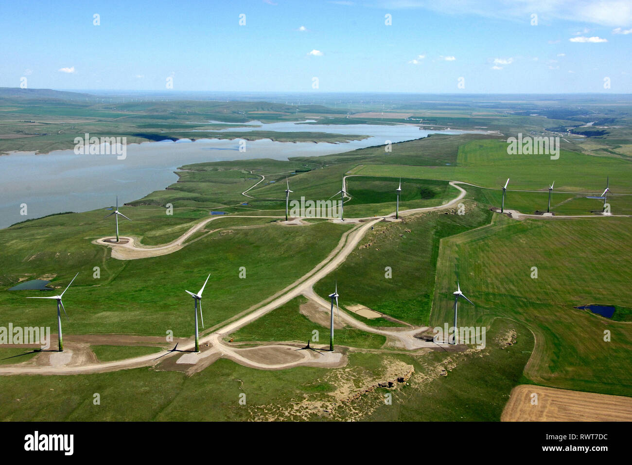 Antenna, turbine eoliche, dei rulli di estrazione Creek, Alberta Foto Stock