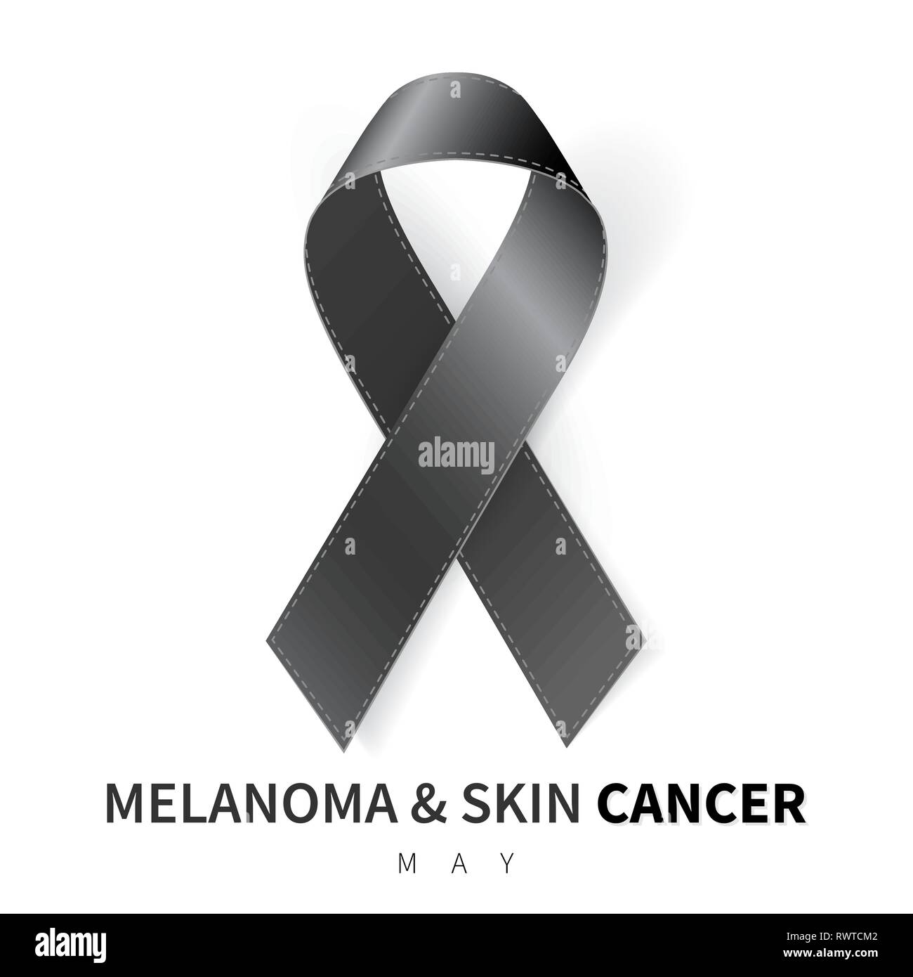 Il melanoma e cancro della pelle Awareness Month. Realistico nastro nero simbolo. Medical Design. Illustrazione Vettoriale. Illustrazione Vettoriale