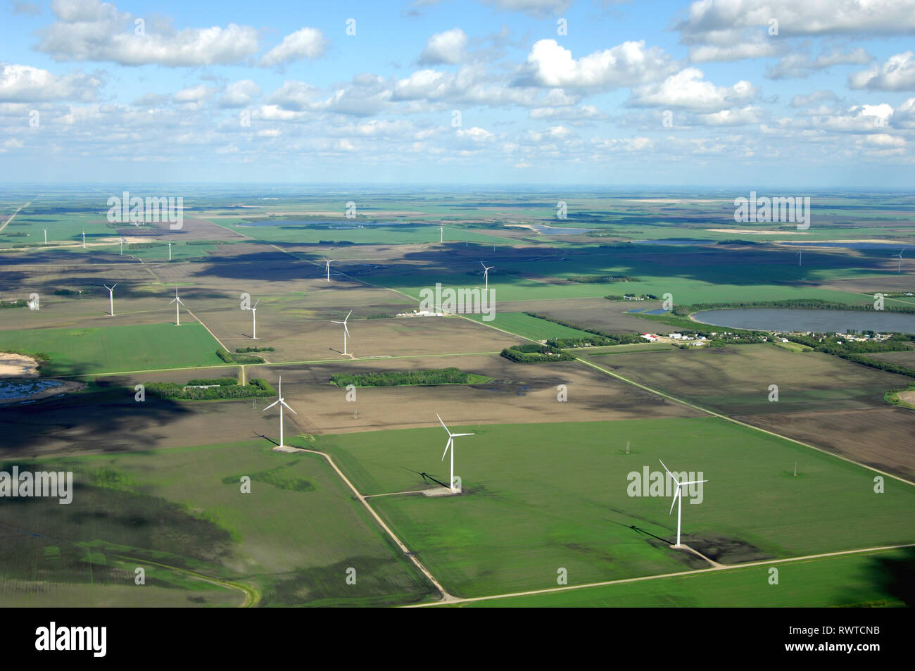 Aereo,turbine eoliche St Leon, Manitoba Foto Stock