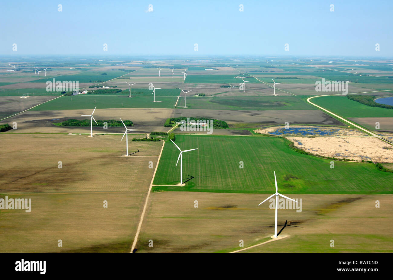 Aereo,turbine eoliche St Leon, Manitoba Foto Stock