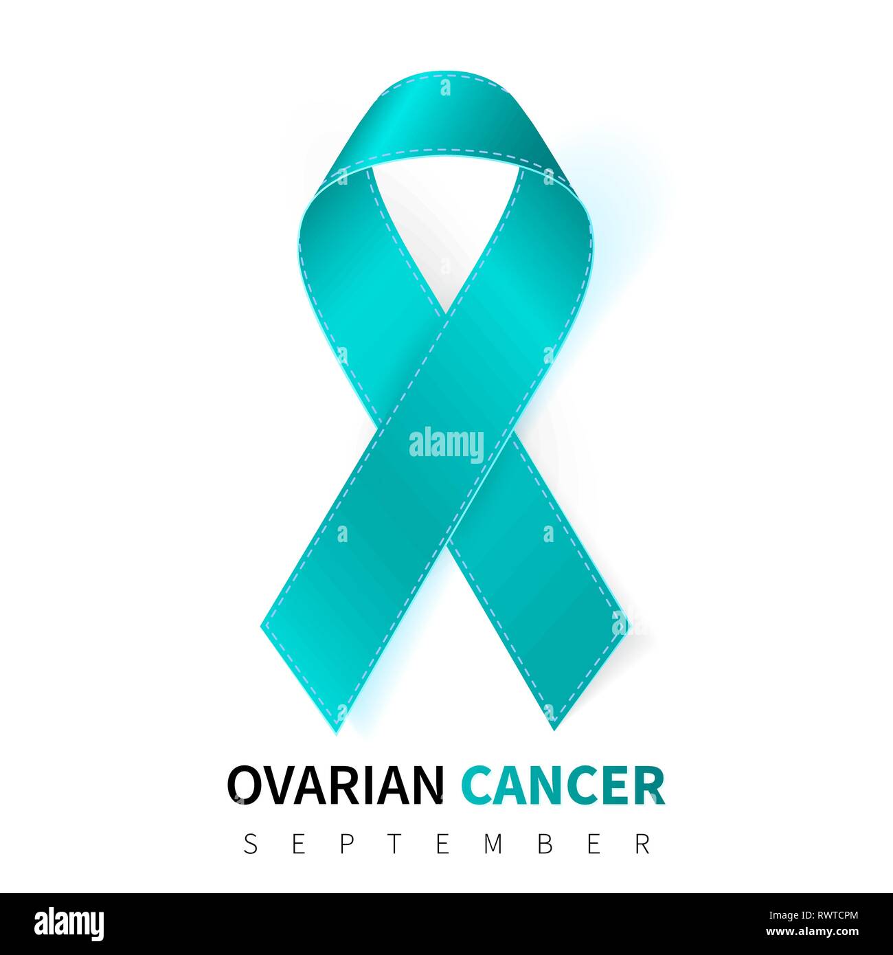 Il cancro ovarico Awareness Month. Realistico Teal simbolo a nastro. Medical Design. Illustrazione Vettoriale. Illustrazione Vettoriale