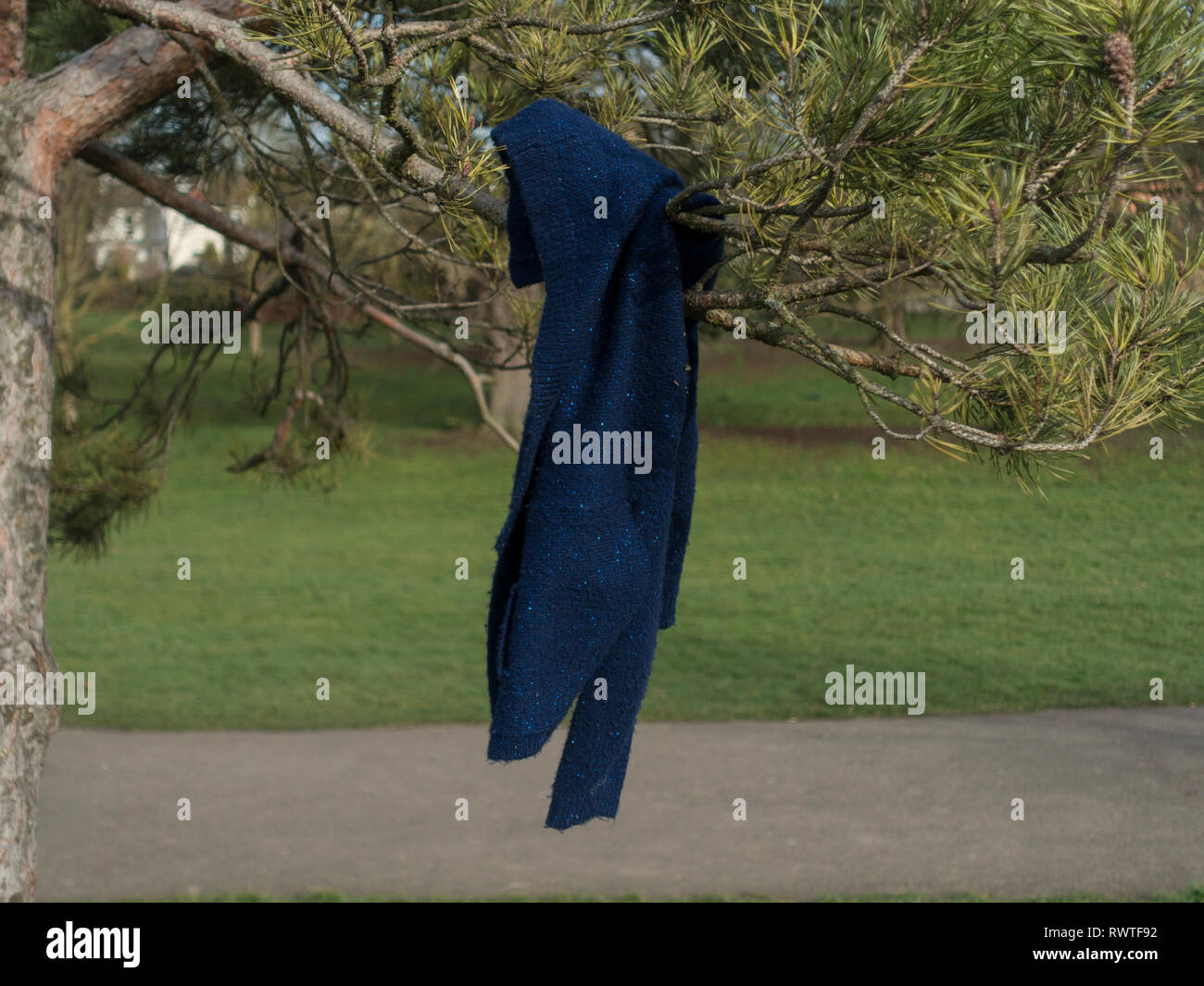 Abbigliamento perso a sinistra su una struttura ad albero Foto Stock
