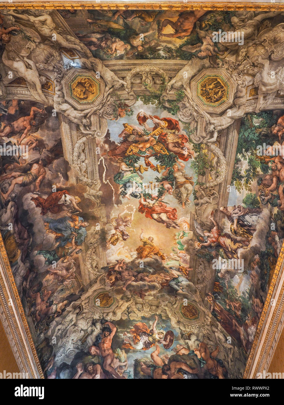 Galleria Nazionale di Arte Antica a Barberini palazzo barocco con rinomata collezione di opere d'arte. Allegoria della Divina Provvidenza e del potere Barberini. Foto Stock