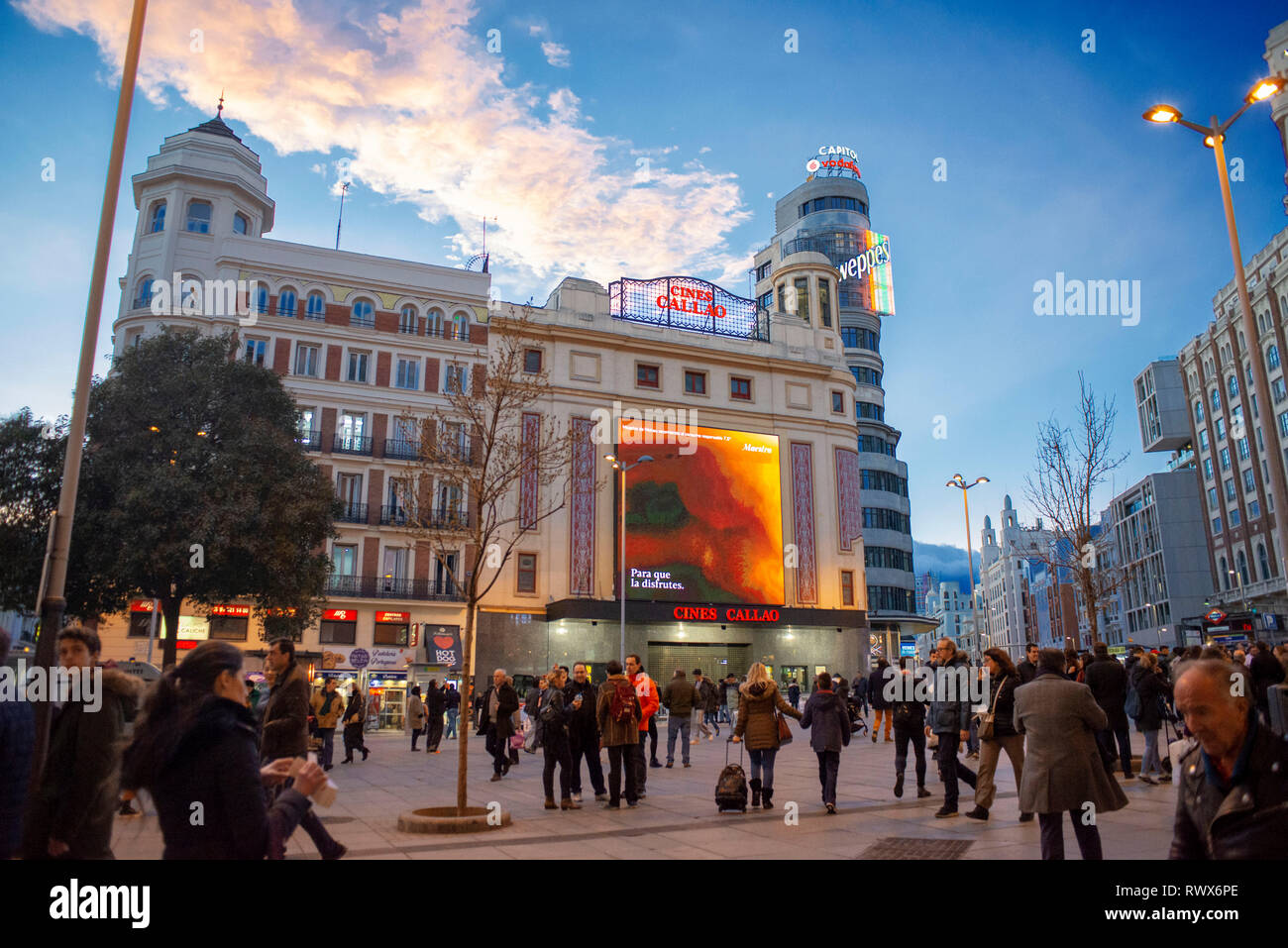 Callao cinema a Plaza del Callao a Madrid, Spagna Foto Stock