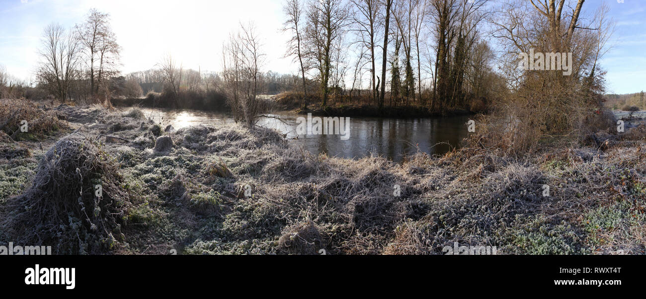 Frosty paesaggio rurale Foto Stock