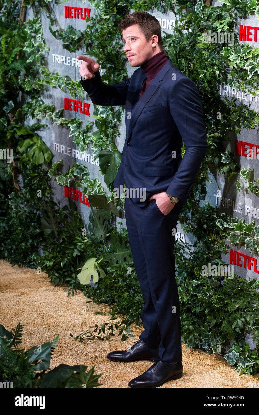 Garrett Hedlund alla premiere del film di Netflix 'Triple frontera / Triple frontiera' Cine a Callao. Madrid, 06.03.2019 | Utilizzo di tutto il mondo Foto Stock
