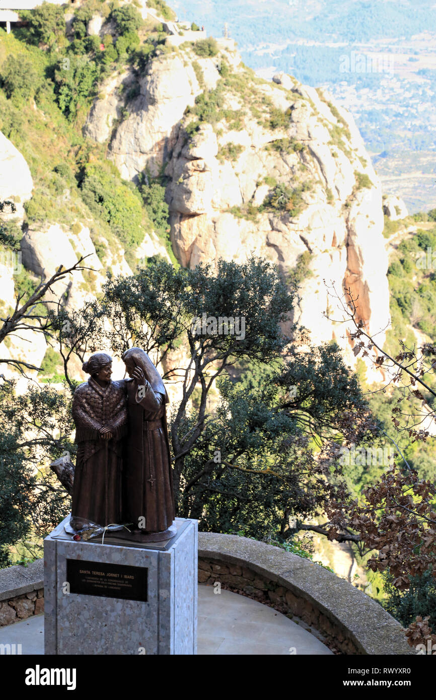 Statua di santa Teresa Jornet Ibars, montagna di Montserrat, Catalogna, Spagna Foto Stock