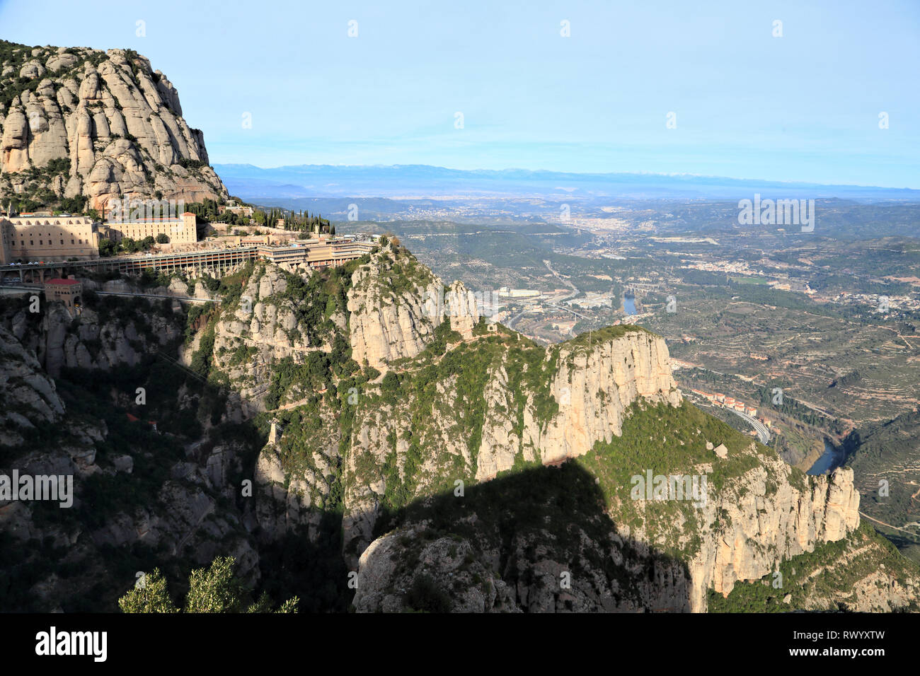 Abbazia di Monastero di Montserrat nelle montagne di Montserrat, Catalogna, Spagna Foto Stock