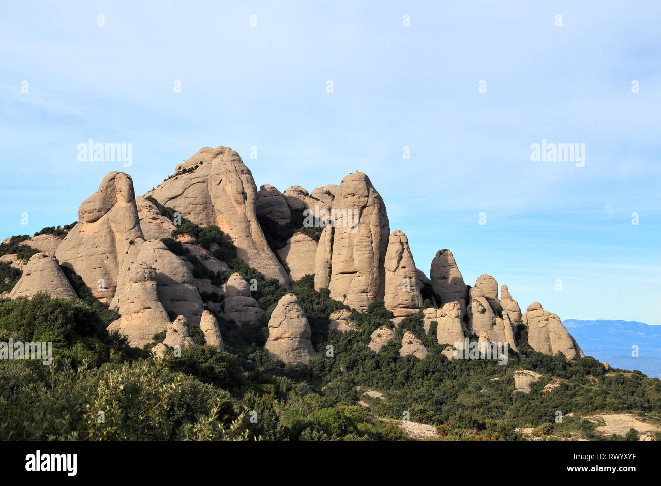 Rocce calcaree della montagna di Montserrat, Catalogna, Spagna Foto Stock