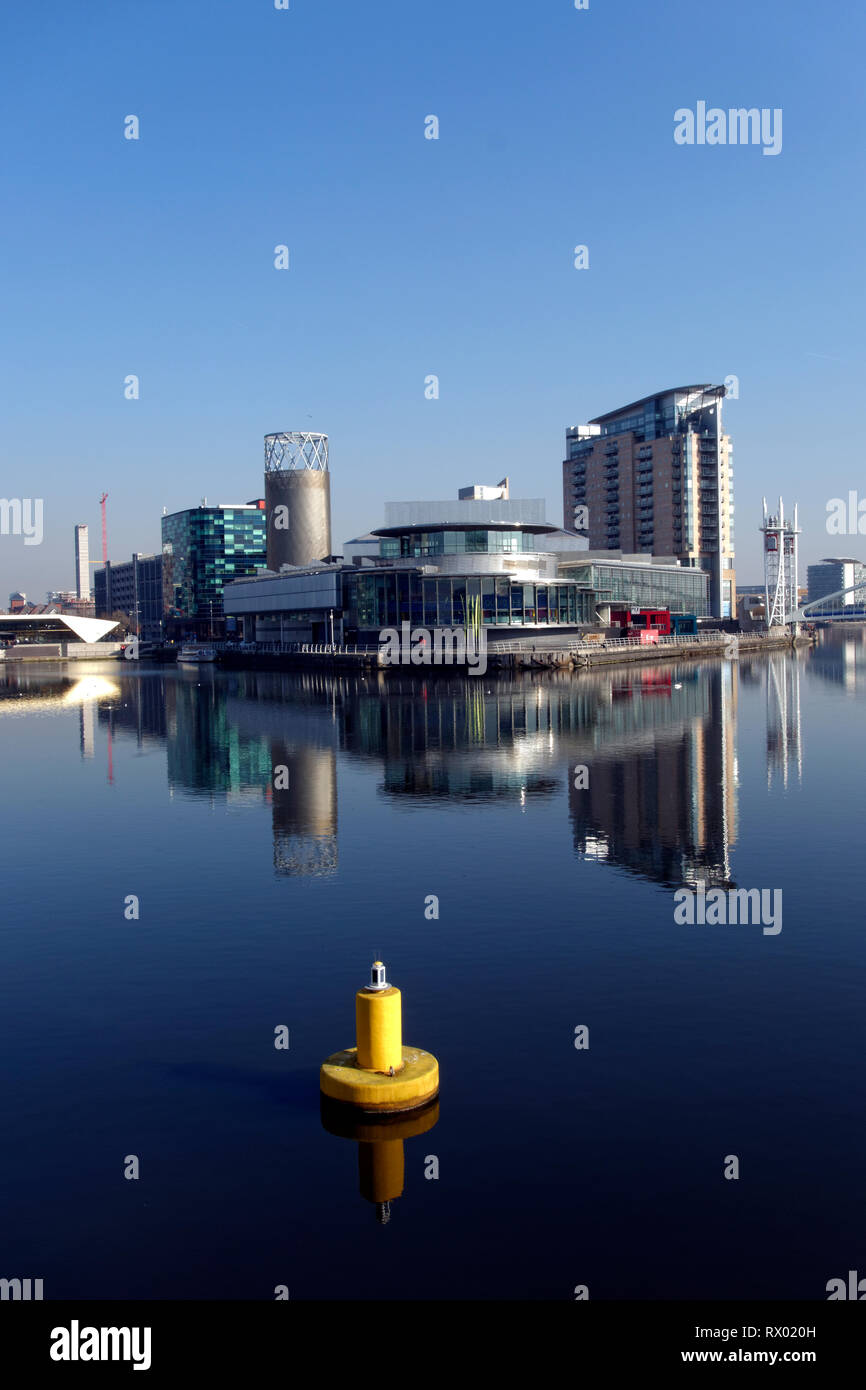 Manchester Ship Canal e Salford Quays, Salford, Manchester, UK. Foto Stock