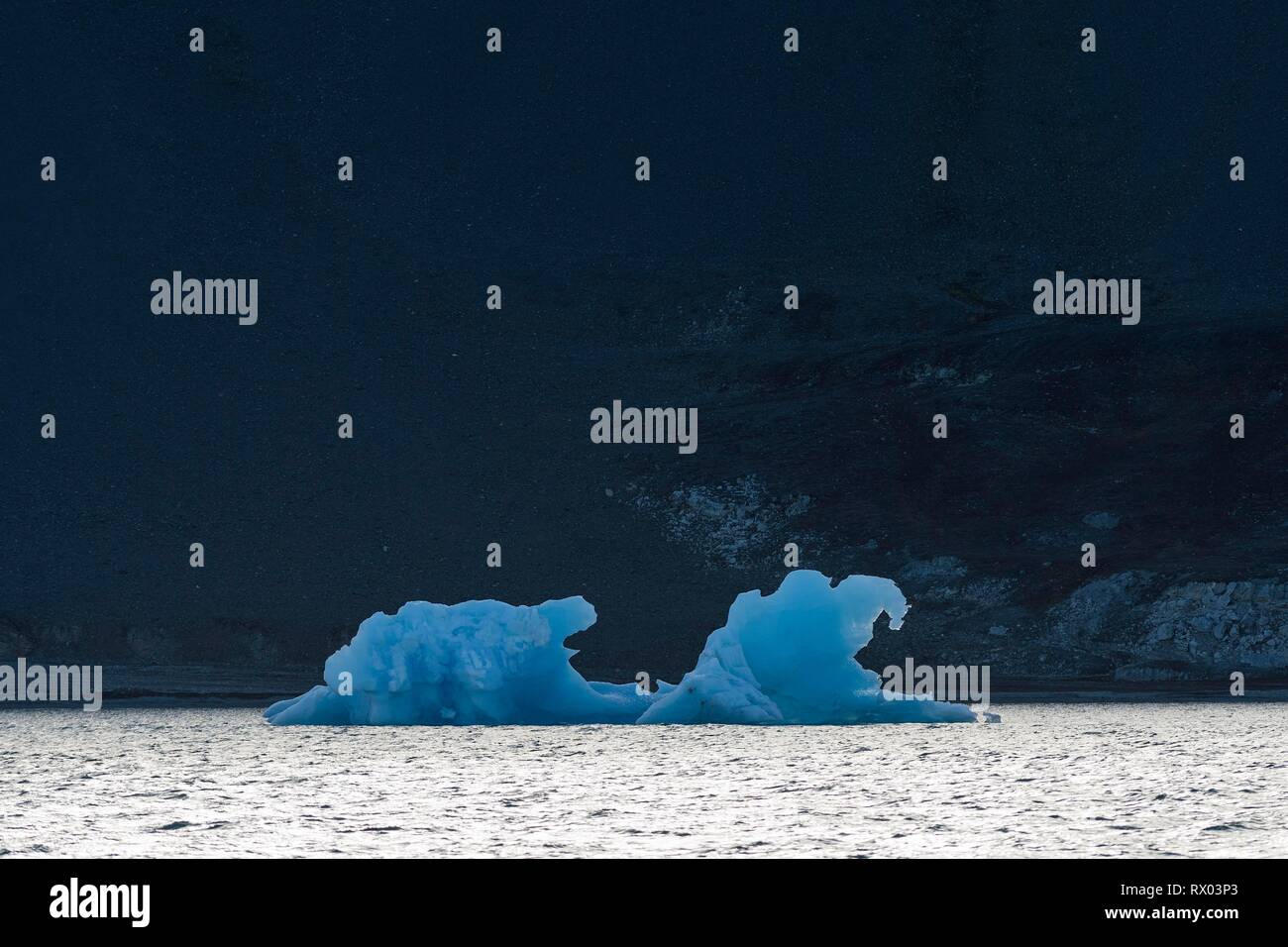 Iceberg, Kronebreen, Kongsfjorden, Spitsbergen arcipelago delle Svalbard, Norvegia Foto Stock