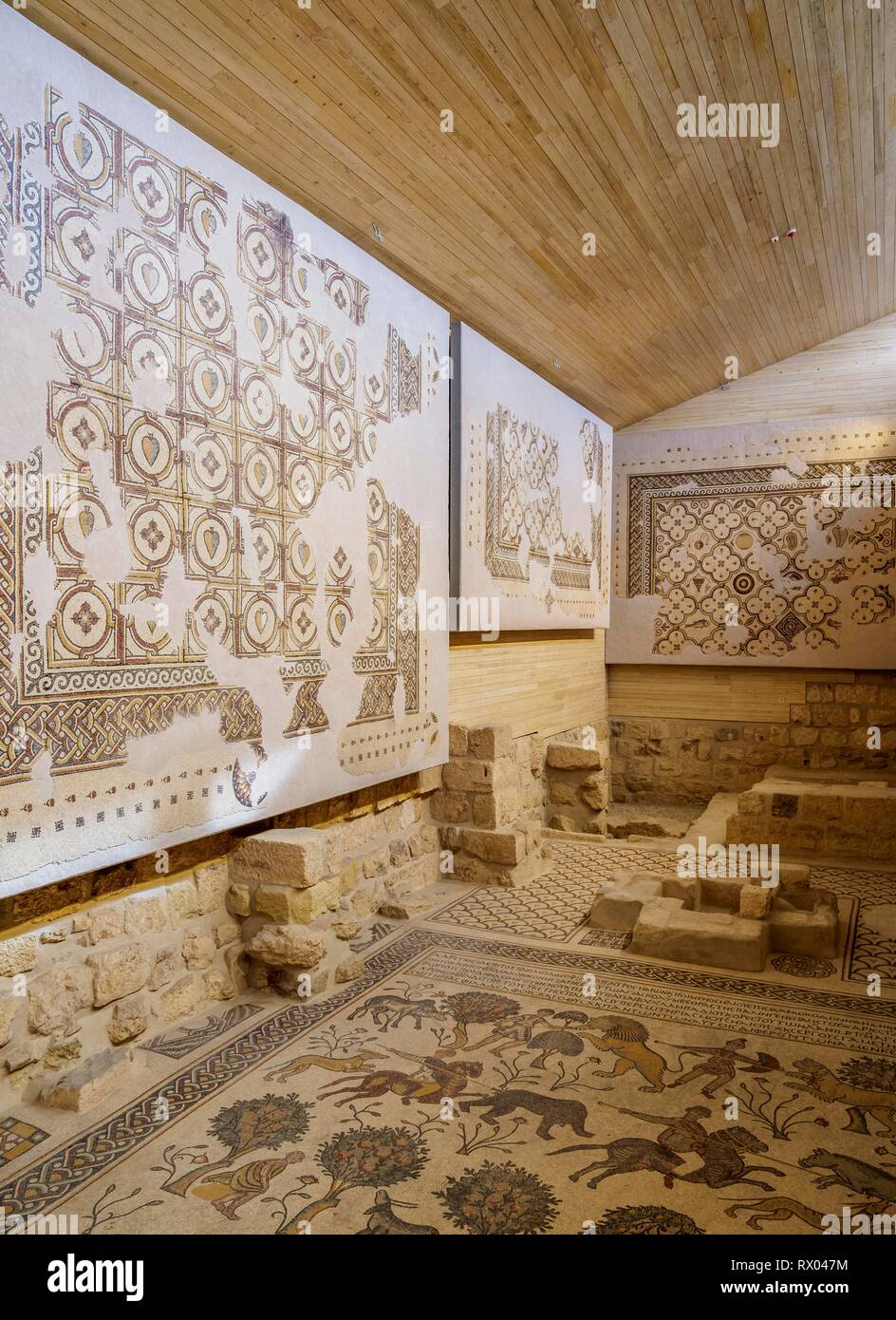 Mosaici a monte Nebo e Madaba Governatorato, Giordania, Asia Foto Stock