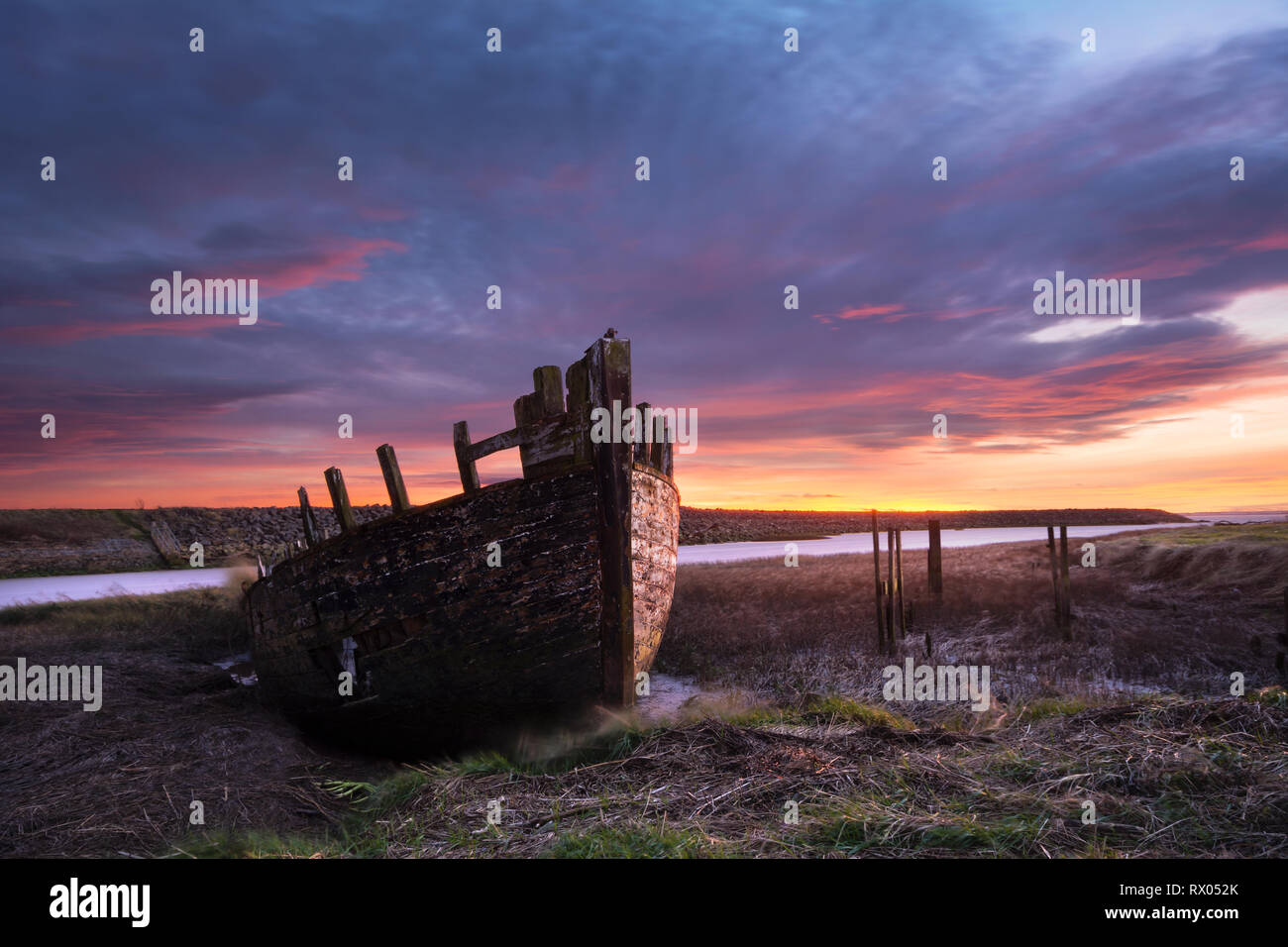 Naufragio al tramonto , Yorkshire, Regno Unito Foto Stock