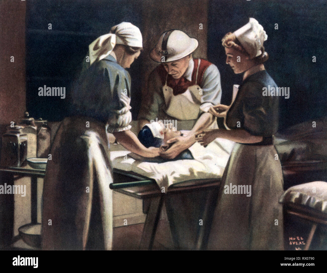 Posta di pronto soccorso, 1941. Di Noel Syers. Un posto medico durante la seconda guerra mondiale. Foto Stock