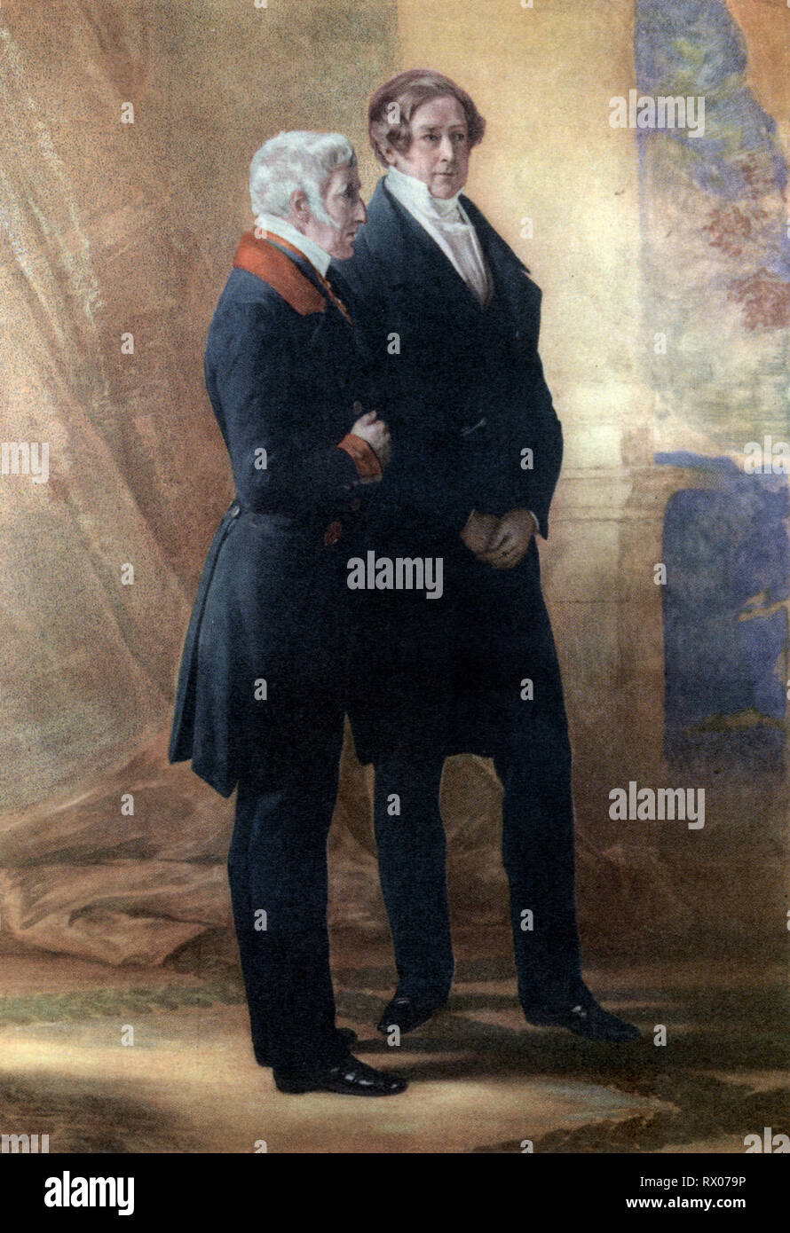 Il Duca di Wellington e Sir Robert Peel, 1851. Dopo Franz Xaver Winterhalter (1805-1873). Il governo conservatore del Regno Unito di Gran Bretagna e Irlanda, iniziato nel 1828 e terminato nel 1830, fu guidato dal Duca di Wellington nella Camera dei Lord e da Robert Peel nella Camera dei Comuni. Foto Stock