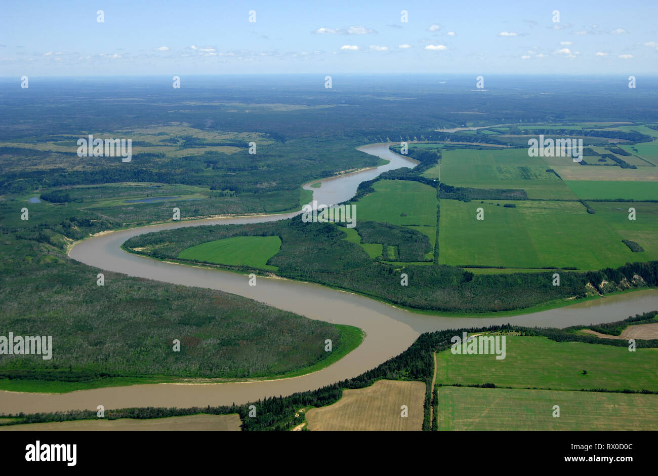 Antenna, la confluenza di Norh e Sud Saskatchean fiumi, forte di pino, Saskatchewan Foto Stock