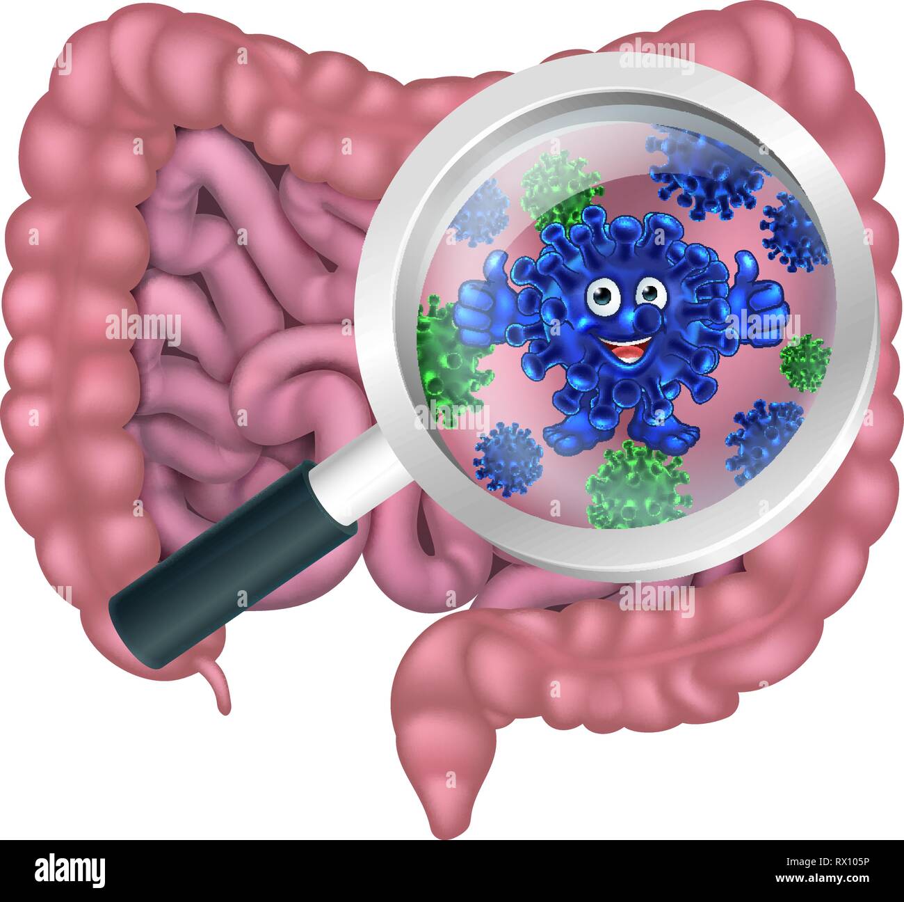 I batteri personaggio dei fumetti nell intestino o intestino Illustrazione Vettoriale