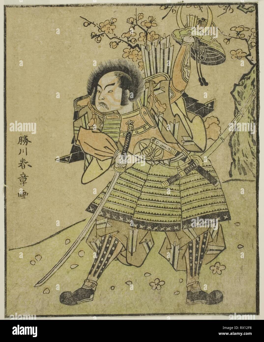 L'attore Ichimura Uzaemon IX come Kajiwara Genta no Kagetoki (?), nel gioco Myoto-giku Izu no Kisewata, eseguita presso il Teatro Nakamura nell'undicesimo mese, 1770. Katsukawa Shunsho ?? ??; Giapponese, 1726-1792. Data: 1767-1777. Dimensioni: 17,5 x 14,1 cm (6 7/8 x 5 9/16 in.). Colore stampa woodblock; dal libro illustrato Yakusha Kuni no hana (attori di spicco del Giappone). Provenienza: Giappone. Museo: Chicago Art Institute. Foto Stock