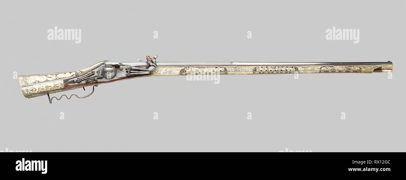 Pistola Wheellock-Matchlock. Tedesco; Turingia (eventualmente Suhl). Data: 1580-1600. Dimensioni: . Acciaio, noce, e avvisatore acustico. Origine: Suhl. Museo: Chicago Art Institute. Foto Stock